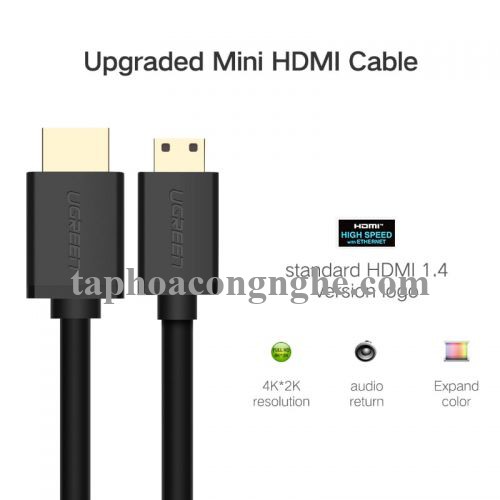 Ugreen 10118 3M màu Đen Cáp chuyển đổi Mini HDMI sang HDMI thuần đồng HD108 30010118